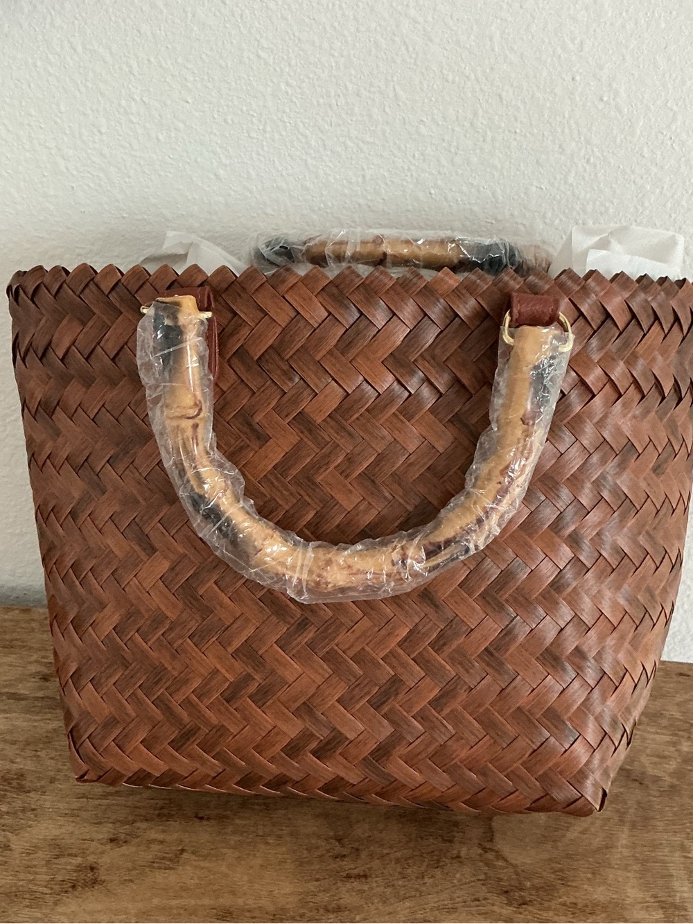 Woven Brown Handheld Tote Bag